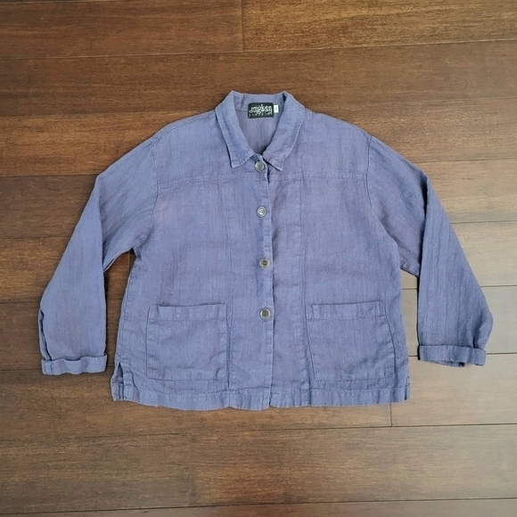 Vtg Purple Linen Button-Up Lightweight Lagenlook Jacket Women's M Mokee Dugway - Picture 6 of 10